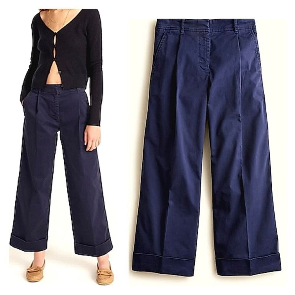 J. Crew  Navy cuffed cropped Wide Leg Pants 6 LIKE NEW